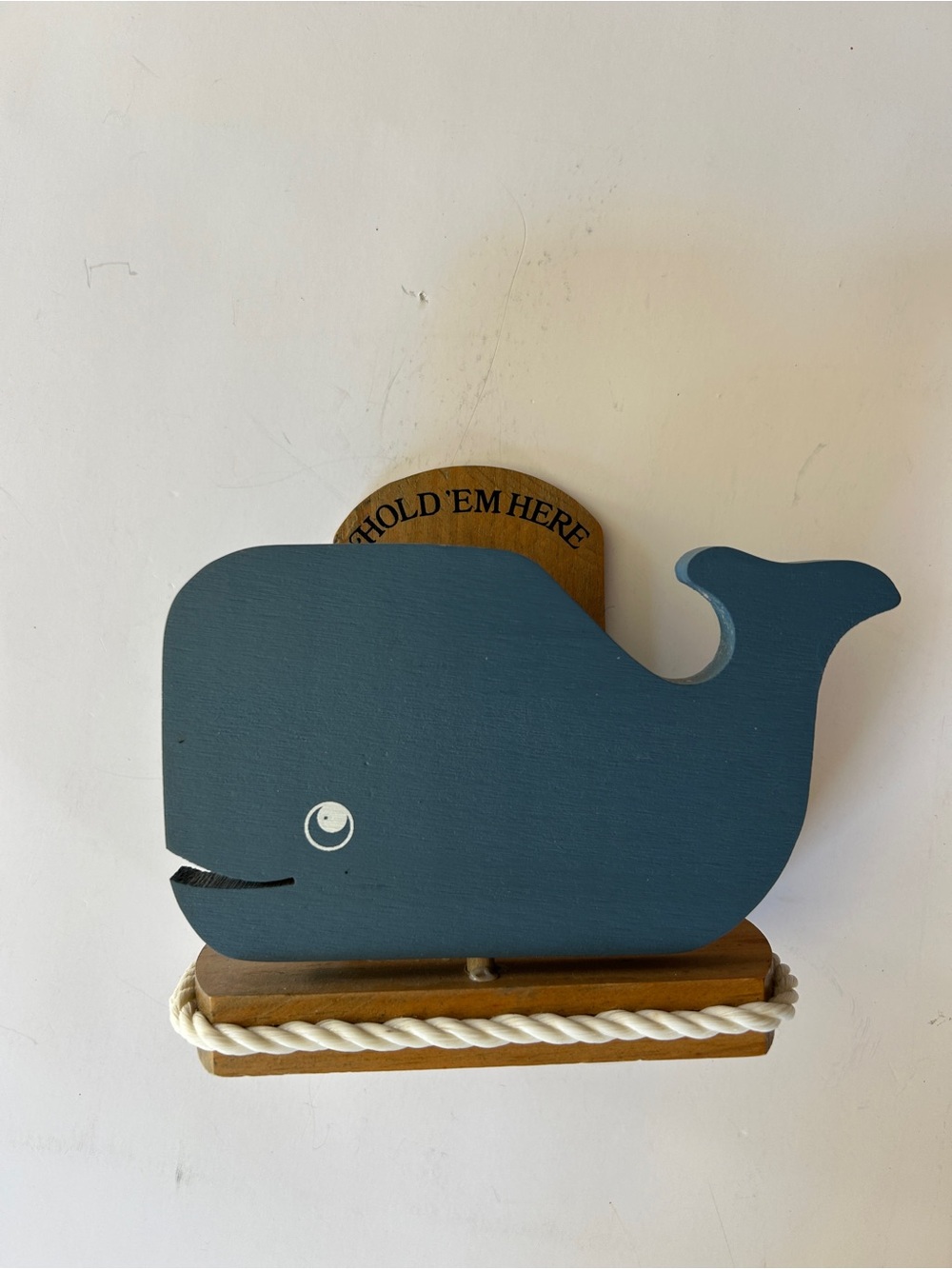 Vintage Whale Wall Napkin Holder with Rope Accent